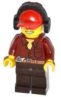 LEGO Minifigure-Flannel Shirt with Pocket and Belt, Dark Brown Legs, Red Cap with Hole, Headphones, Orange Sunglasses-Town / City-CTY405-Creative Brick Builders